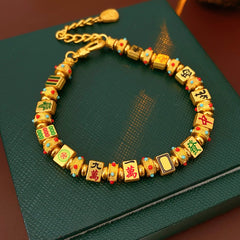 Fortune Mahjong Enamel Bracelet with golden finish and colorful enamel – Oriental vintage chic jewelry
