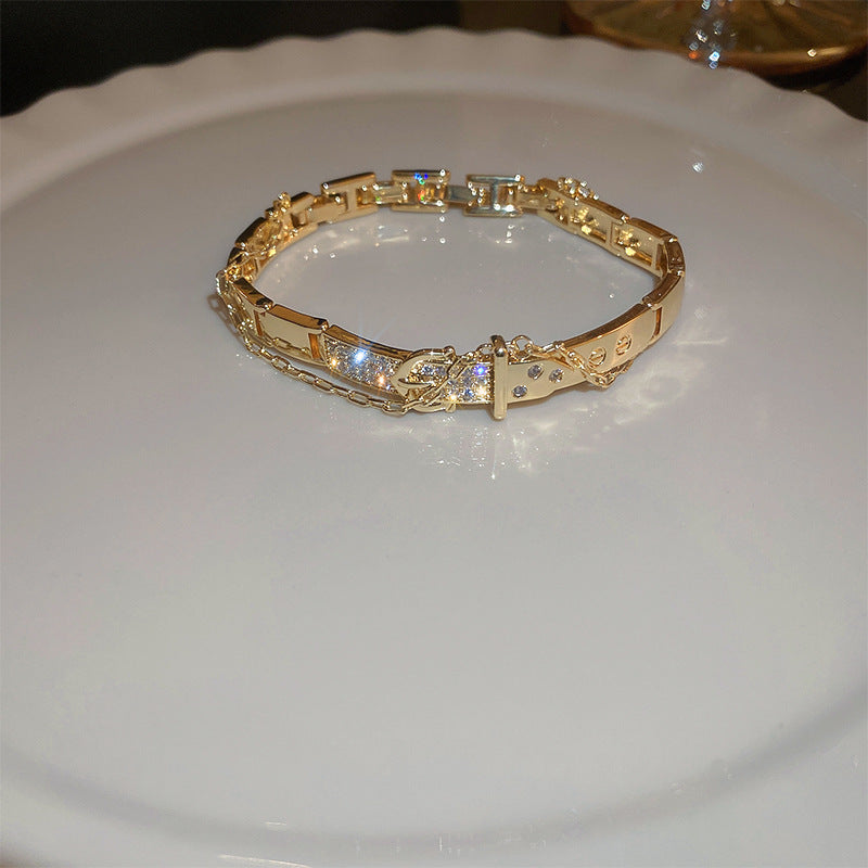 Linea Crystal Channel Bangle in gold tone with channel-set crystals – Glazenya