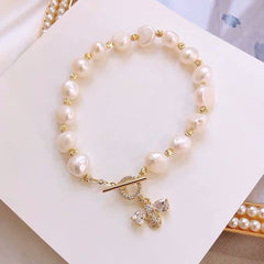 Baroque freshwater pearl bracelet with crystal accents in Korean chic style