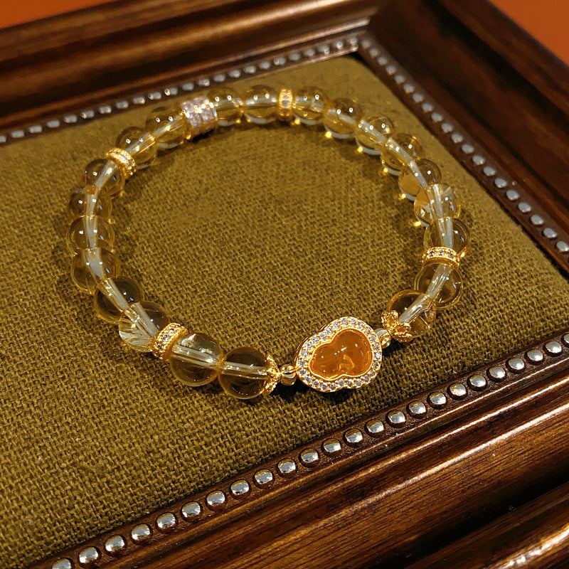 Sunlit Heart Gem Bracelet with golden crystal beads and heart-shaped zircon charm – Glazenya