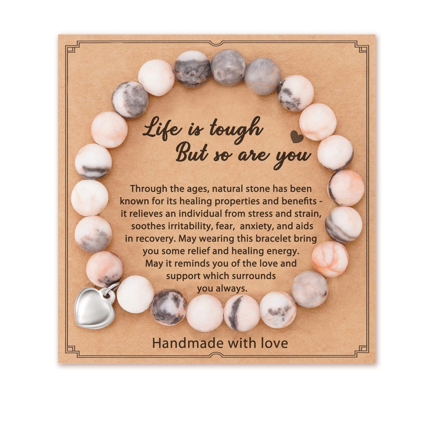 Heartfelt Encouragement · Pink Jasper Message Bracelets