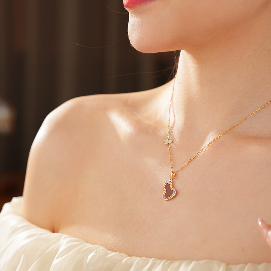 Glazenya Luck Charm Gourd Pendant Necklace — titanium steel stainless steel Chinese retro collarbone chain, light luxury jewelry symbolizing fortune