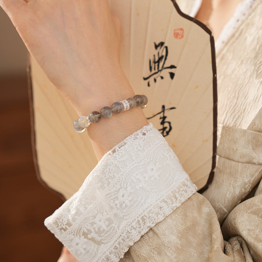 Natural moonstone bracelet with zircon accents — Lunar Whisper Bracelet by Glazenya.