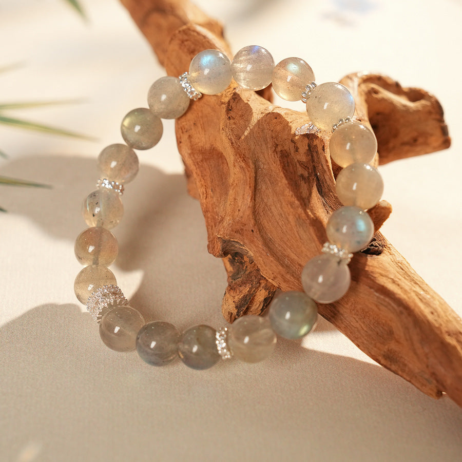 Natural moonstone bracelet with zircon accents — Lunar Whisper Bracelet by Glazenya.