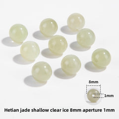 Hetian jade round beads, snowy white/pale celadon, polished, assorted 4–10 mm — Snowfield Whisper.