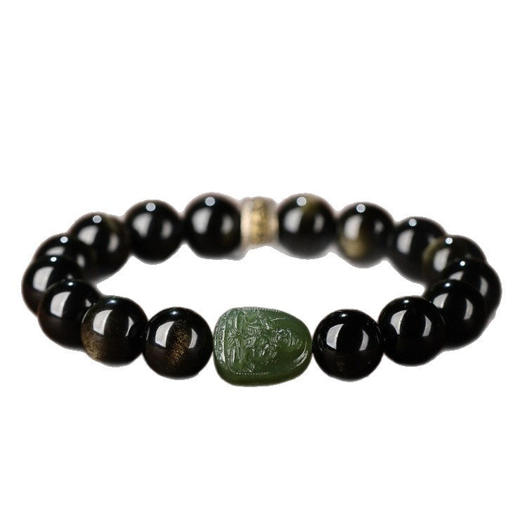 Serene Aegis – Obsidian & Hetian Jade Birth Buddha