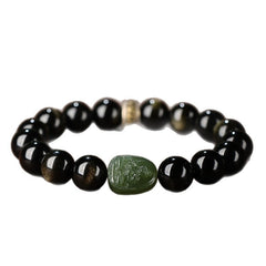 Serene Aegis – Obsidian & Hetian Jade Birth Buddha