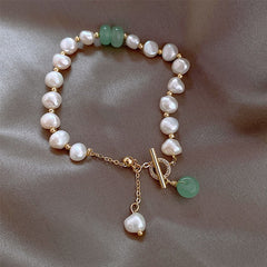 Baroque freshwater pearl bracelet with crystal accents in Korean chic style