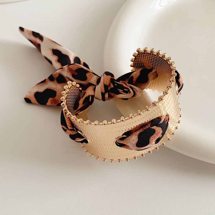 Gold leopard silk scarf cuff bracelet – luxury open bangle design