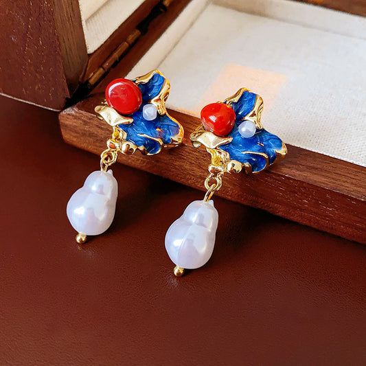 Vintage Pearl Stud Earrings Series with silver pins and baroque pearl courtly chic designs – light luxury retro jewelry
