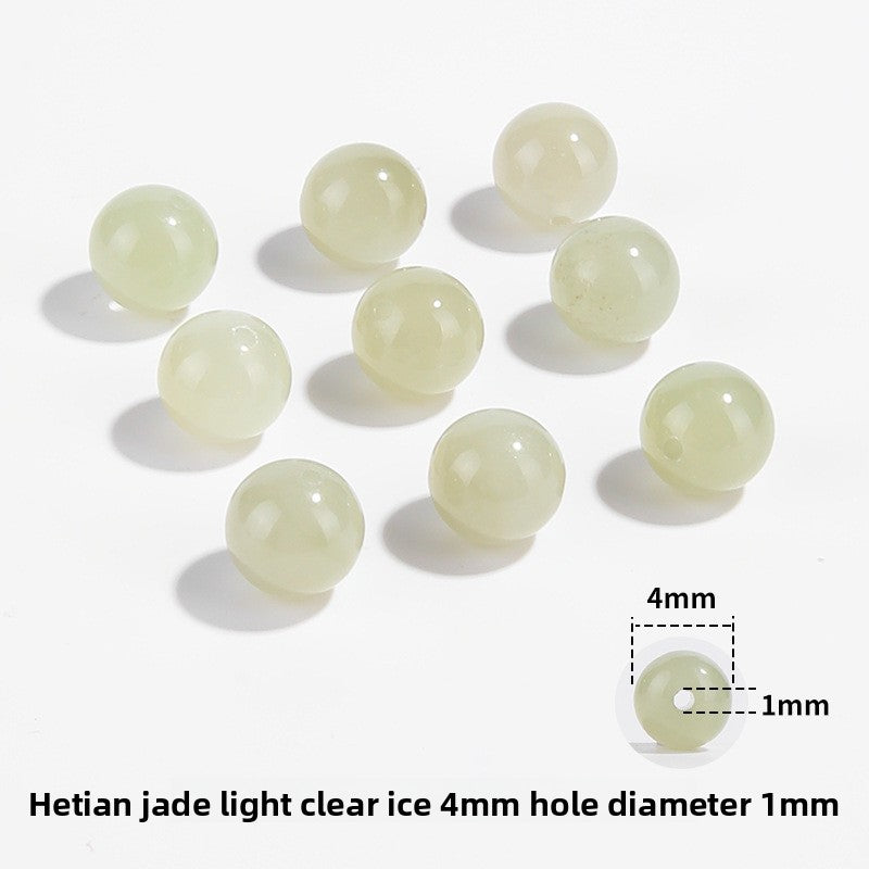Hetian jade round beads, snowy white/pale celadon, polished, assorted 4–10 mm — Snowfield Whisper.