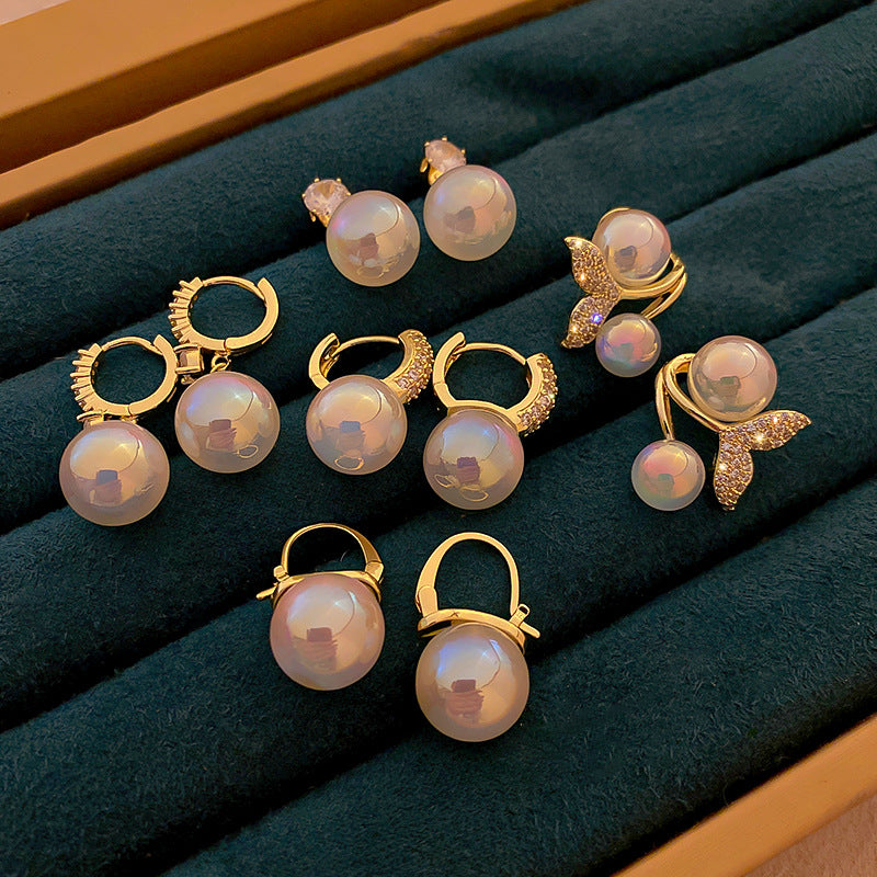 Mermaid Pearl Earring Collection – light luxury chic earrings with pearls, zircon, rhinestones, and 925 silver pins
