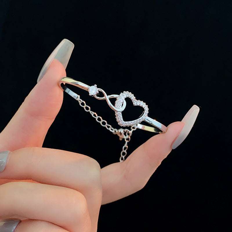 Silver zircon hollow heart bracelet elegant everyday jewelry