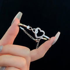 Silver zircon hollow heart bracelet elegant everyday jewelry