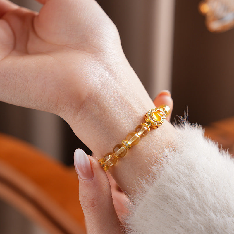 Sunlit Heart Gem Bracelet with golden crystal beads and heart-shaped zircon charm – Glazenya