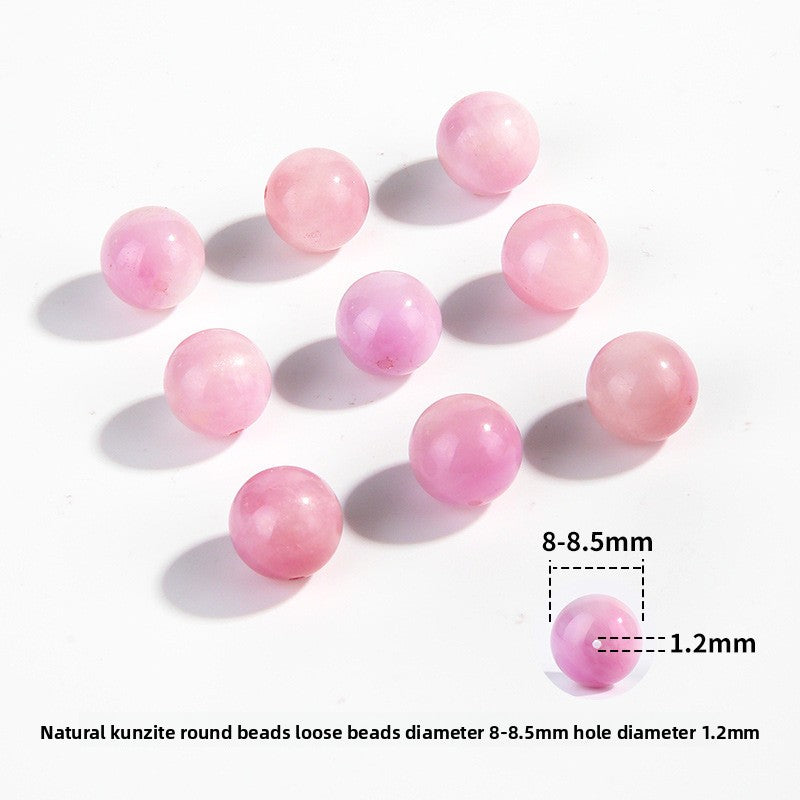 Pink-lilac kunzite round beads with silky glow, assorted 6–13 mm — Sakura Haze.