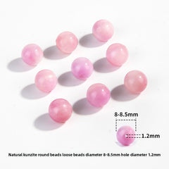 Pink-lilac kunzite round beads with silky glow, assorted 6–13 mm — Sakura Haze.