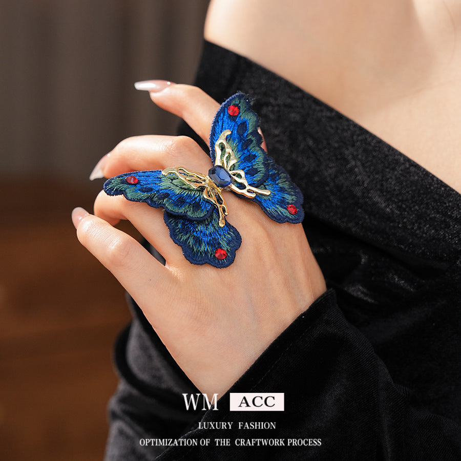 Vintage Butterfly & Heart Collection – handmade embroidery earrings, rings, and necklaces with butterfly and heart motifs in light luxury retro chic style
