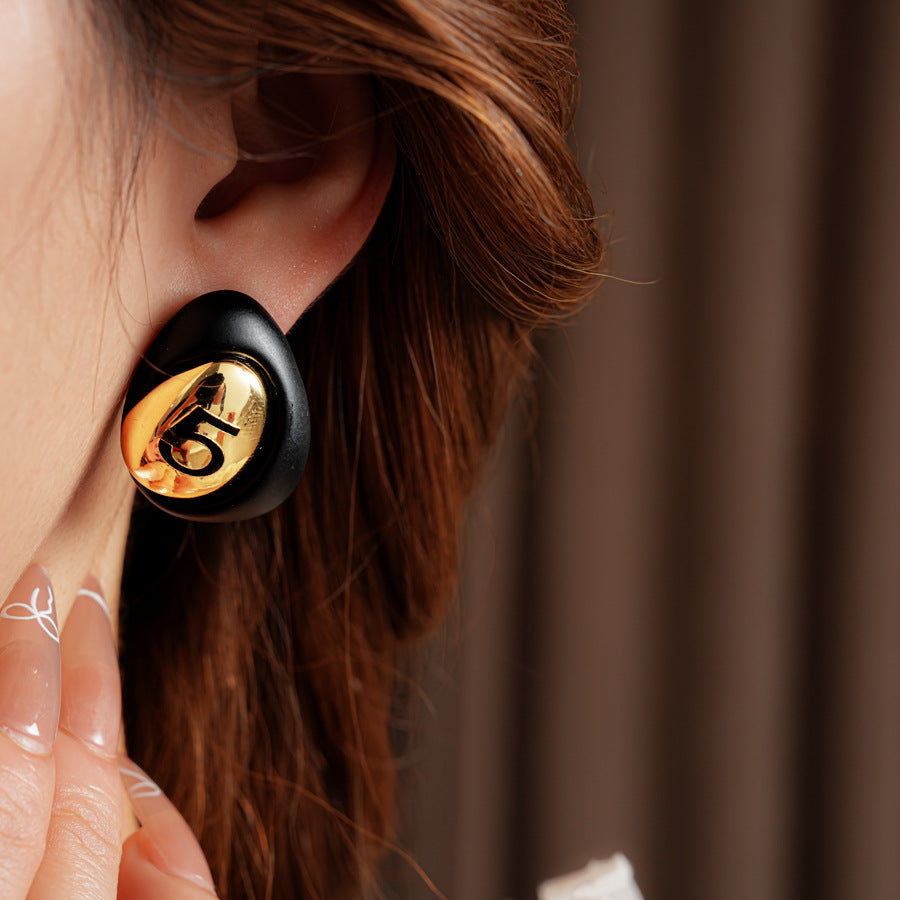 Gilded Numeral 5 Pebble Studs