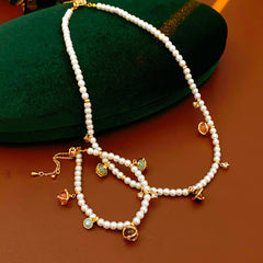 Fleur de Pearl Luxe Set with pearl necklace and matching zircon-accented bracelet, elegant and romantic