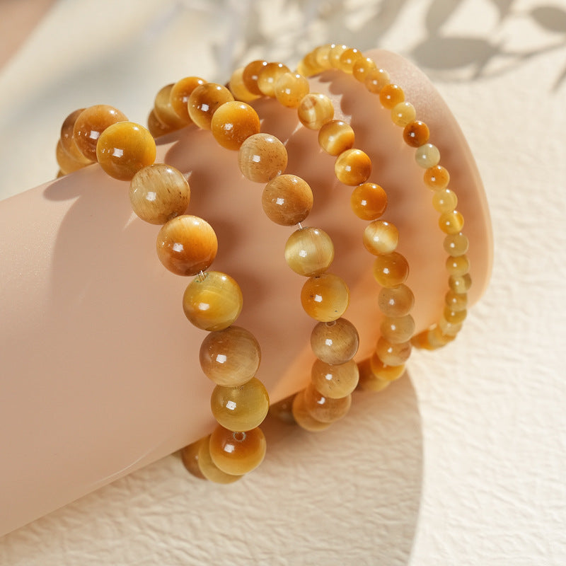 Golden Tiger Eye Bead Bracelet – natural polished stone beads on wrist