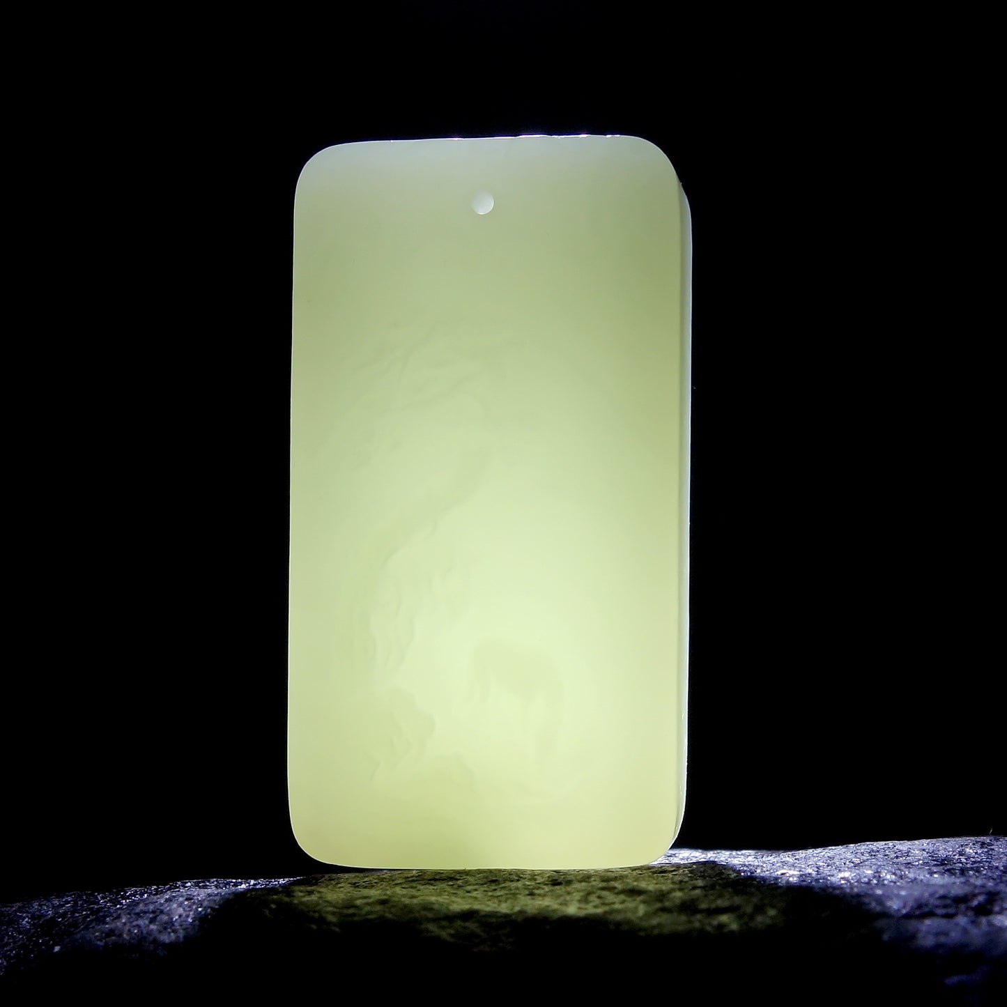 Hetian nephrite jade landscape plaque pendant – whispering pines carving, 51x28x8mm