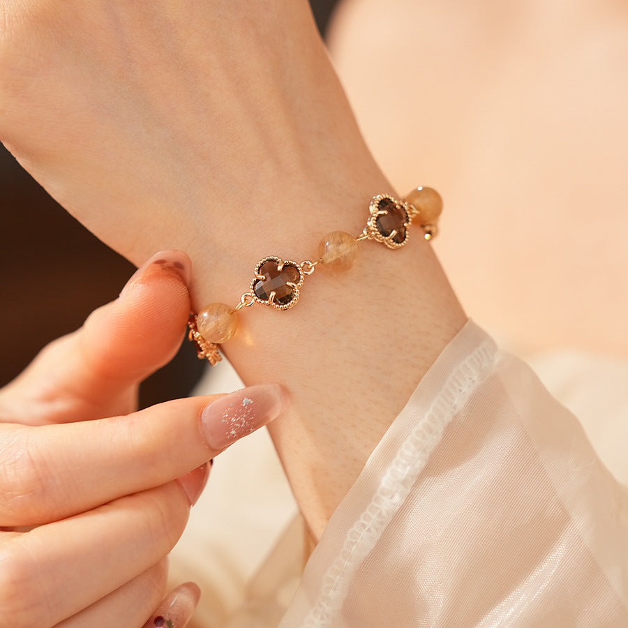 Radiant Flora Bead Bracelet with pink crystal and glass beads – Glazenya jewelry