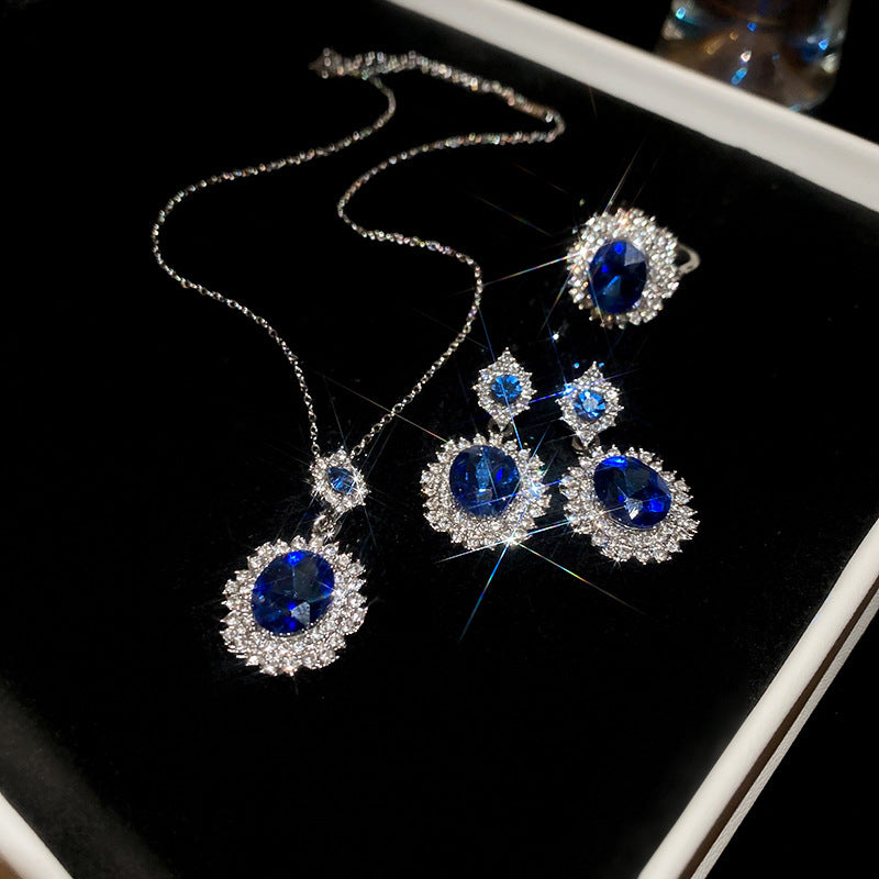 Glazenya Celestial Leaf Zircon Drop Jewelry Set — colorful water-drop zircon stones with leaf motifs; light-luxury necklace set with matching earrings and bracelet/ring variants