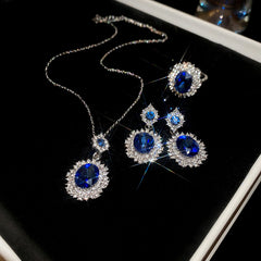 Glazenya Celestial Leaf Zircon Drop Jewelry Set — colorful water-drop zircon stones with leaf motifs; light-luxury necklace set with matching earrings and bracelet/ring variants