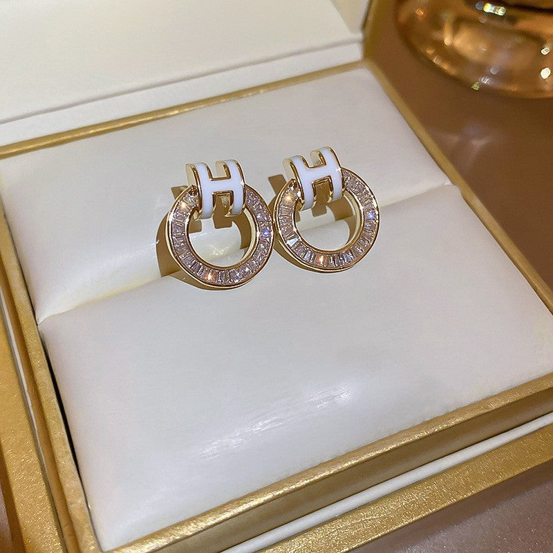 H Initial Shell & Zircon Series – Necklace, Ring & Earrings