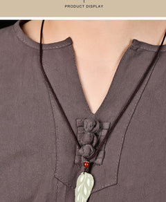 Hetian (nephrite) white jade leaf pendant close-up – Golden Bough, 38×21×8 mm