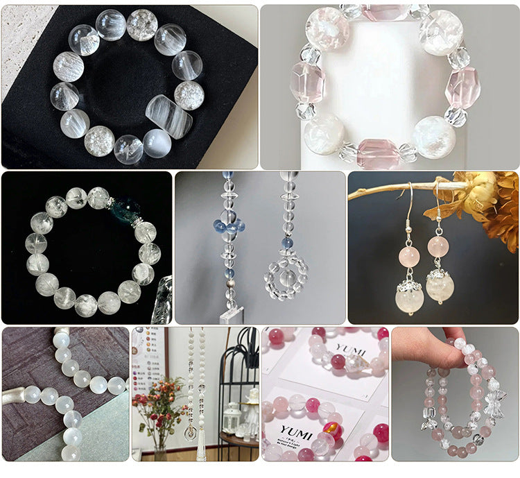 Snow Phantom Quartz round beads with frosty, snowflake-like inclusions—Frost-Mist Bloom (10/12 mm).