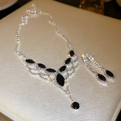 Glazenya Celestial Leaf Zircon Drop Jewelry Set — colorful water-drop zircon stones with leaf motifs; light-luxury necklace set with matching earrings and bracelet/ring variants