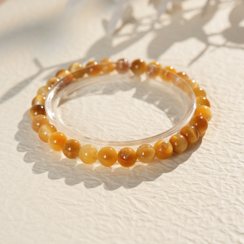 Golden Tiger Eye Bead Bracelet – natural polished stone beads on wrist