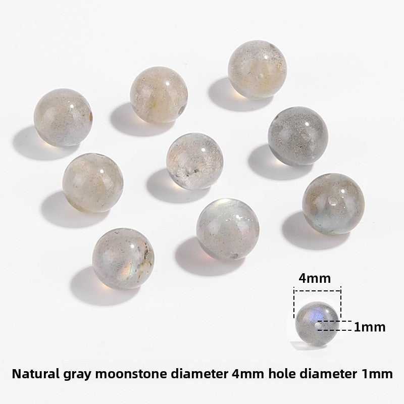 Gray moonstone round beads showing blue adularescence, polished, assorted 4/6/8/9 mm — Frostlit Moon.