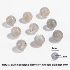 Gray moonstone round beads showing blue adularescence, polished, assorted 4/6/8/9 mm — Frostlit Moon.