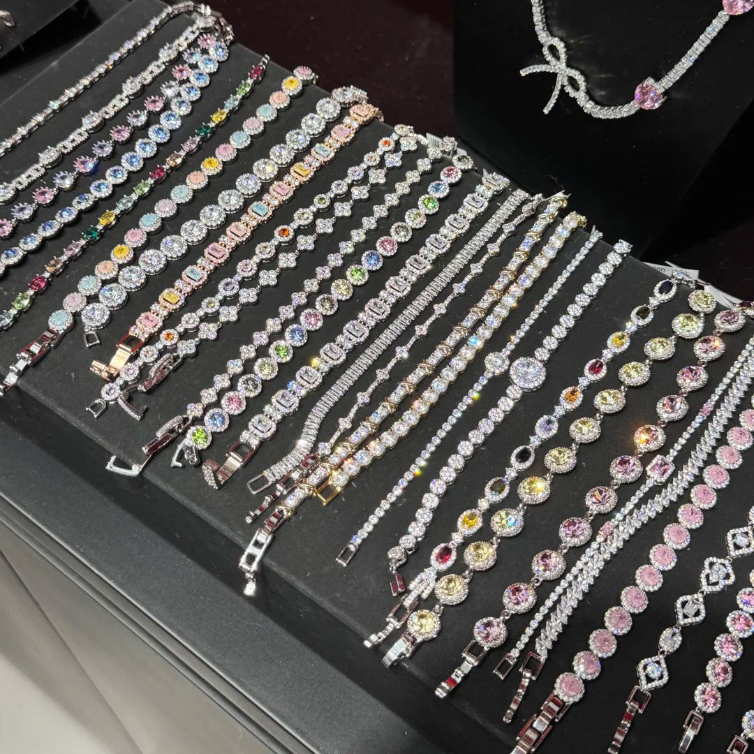 Crystal Bloom Bracelet Series – multiple floral variations displayed