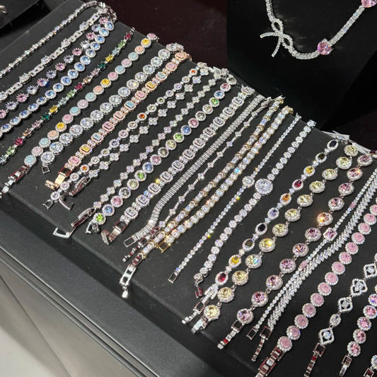 Crystal Bloom Bracelet Series – multiple floral variations displayed
