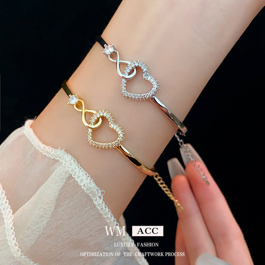 Gold zircon hollow heart bracelet minimalist chic design
