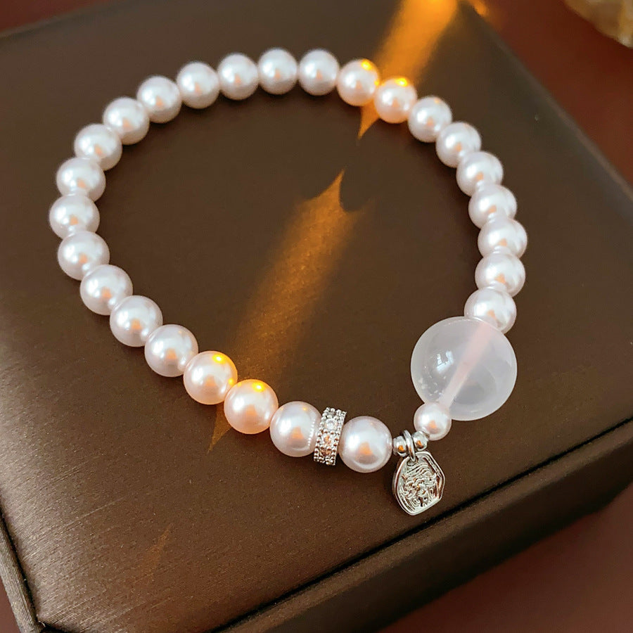 Rosélia Pearl Duo Necklace & Bracelet in rose-tinted pearls – French vintage chic jewelry
