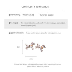 Glossy 3D puppy stud earrings in silver, pink, and coffee on post backs — Playful Pup Stud Earrings.