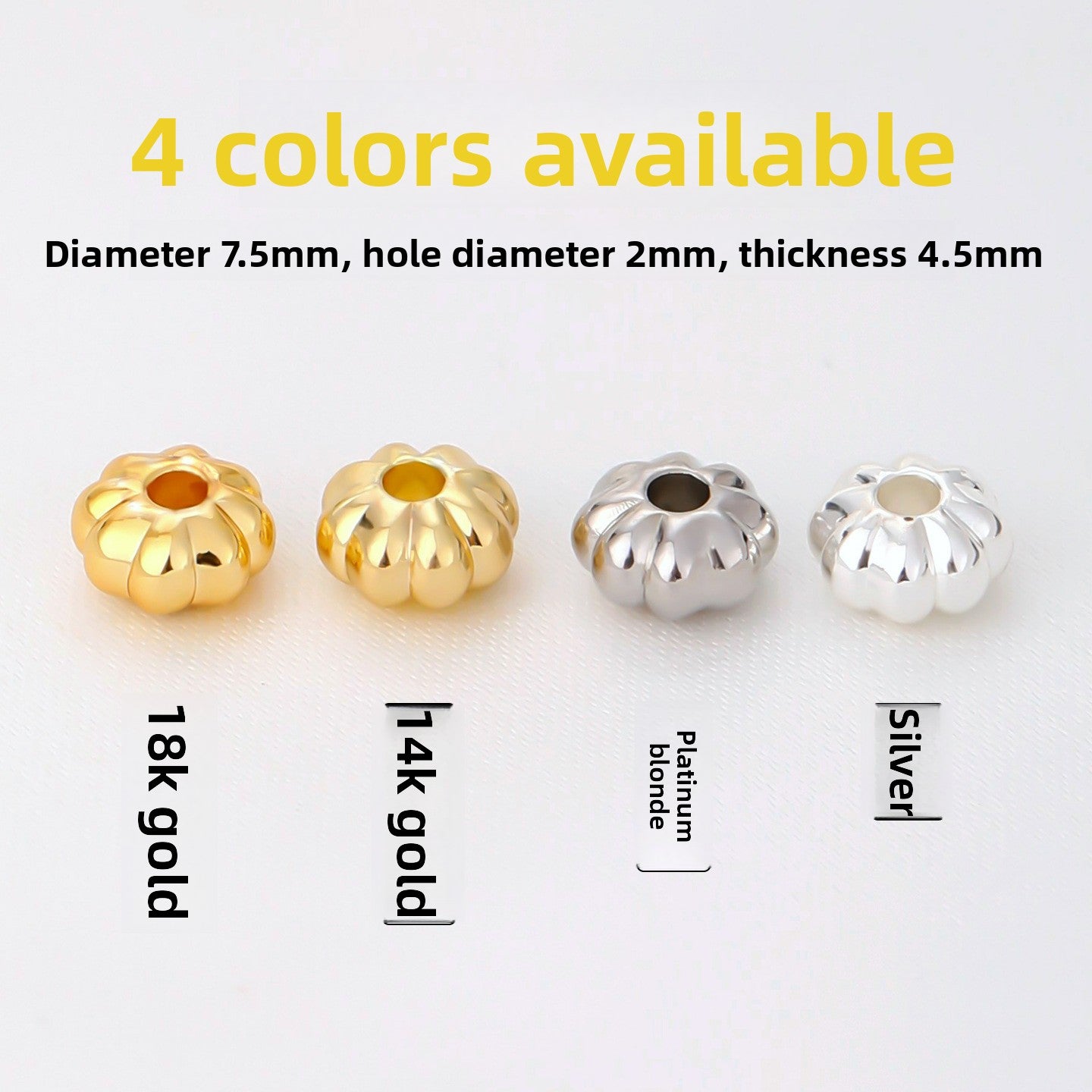 Fluted Bloom spacer bead, 7.5mm diameter, 2mm hole, petal-ridge profile