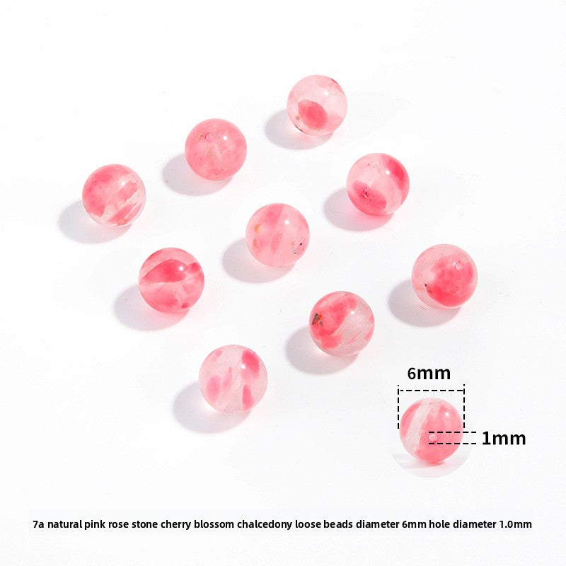 Pink chalcedony round beads, smooth polish, assorted 6–10 mm — Rosette Whisper.