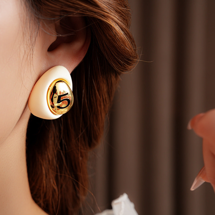 Gilded Numeral 5 Pebble Studs