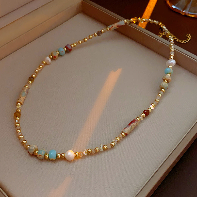 Baroque freshwater pearl colorful bead necklace and bracelet set – light luxury elegant women’s jewelry