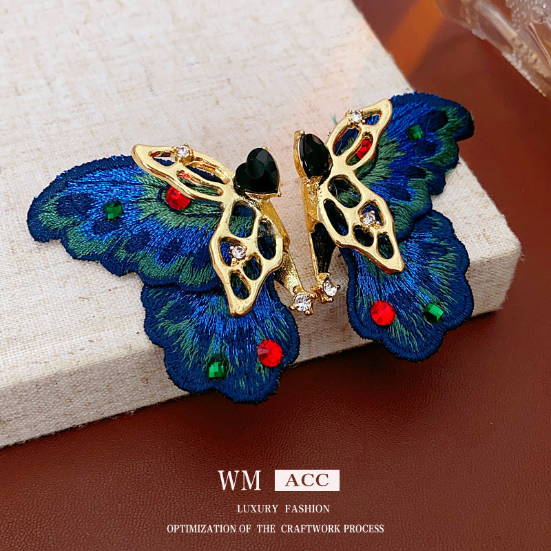 Vintage Butterfly & Heart Collection – handmade embroidery earrings, rings, and necklaces with butterfly and heart motifs in light luxury retro chic style
