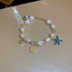 Baroque freshwater pearl bracelet with crystal accents in Korean chic style