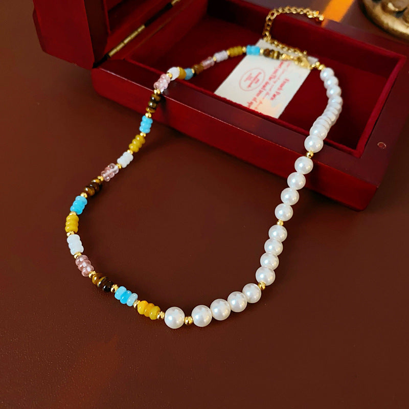 Baroque freshwater pearl colorful bead necklace and bracelet set – light luxury elegant women’s jewelry