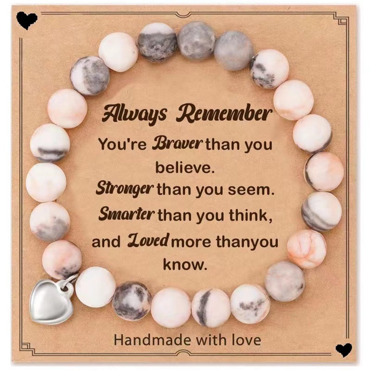 Heartfelt Encouragement · Pink Jasper Message Bracelets