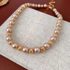 Regal Filigree Pearl Collection – champagne pearl necklace, bracelet, and earrings set by Glazenya
